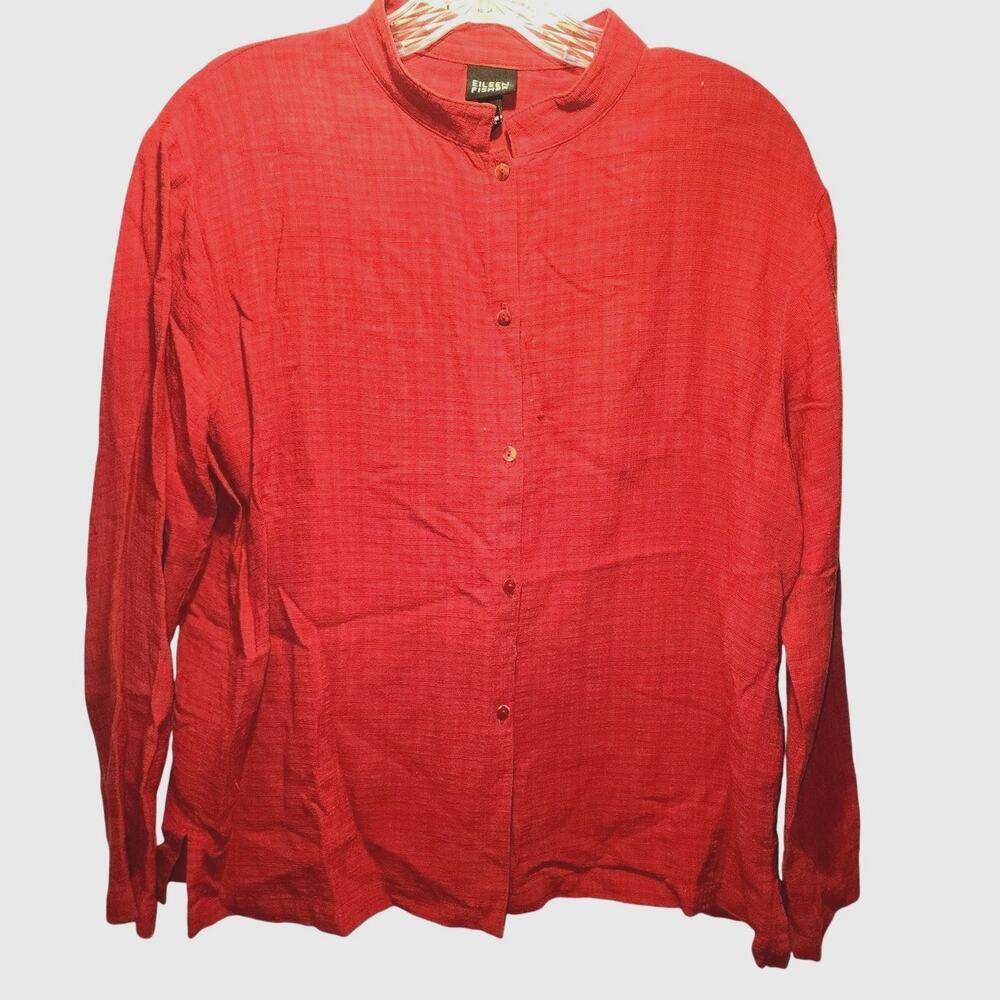 Eileen Fisher Women's Red Linen Blend Button Down Blouse Size Small